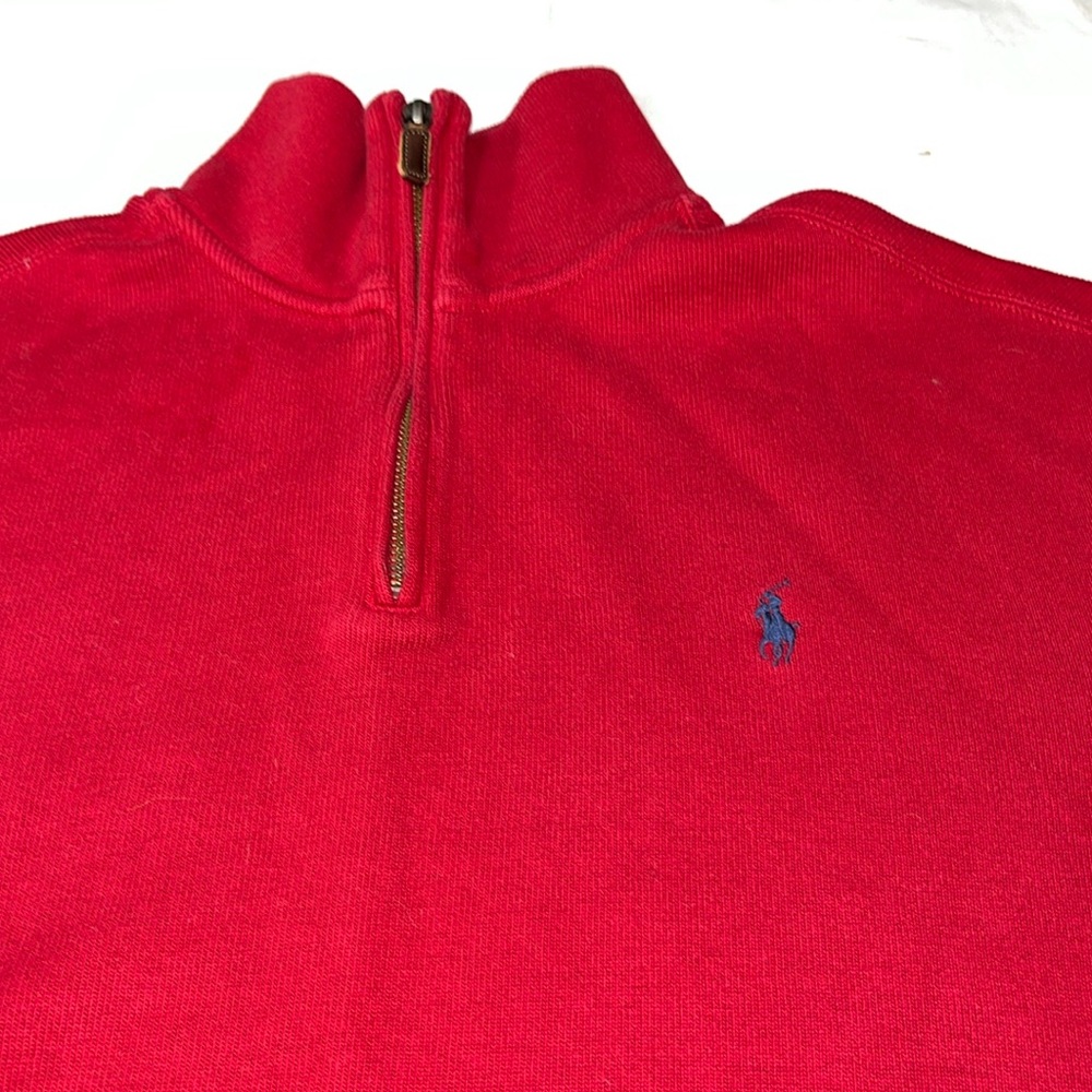 Polo Ralph Lauren red 1/4 ZIP Pullover Long Sleeve 100% Cotton BLUE LOGO mens XL